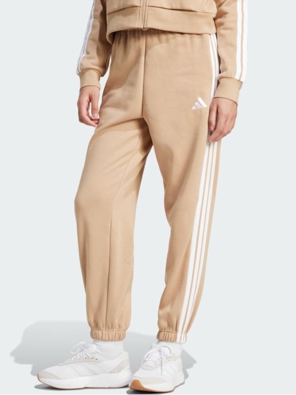 ADIDAS Essential 3-Stripes French Terry Joggers, LARGE, Warn Sandstone/White